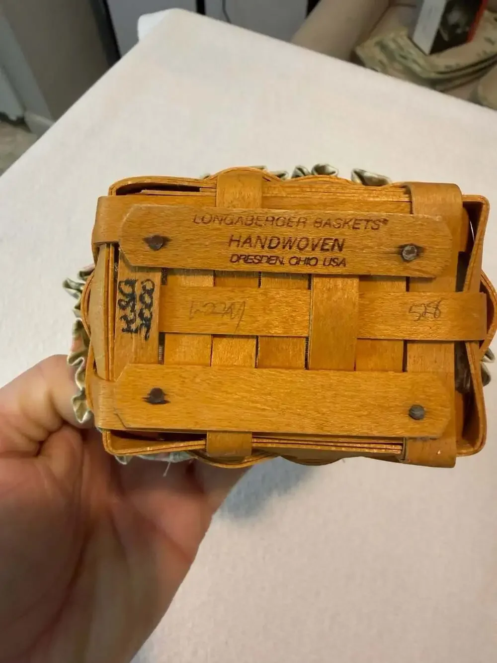 Longaberger Handwoven Mini-Basket with Floral Fabric Liner